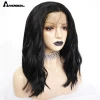 ANOGOL High Temperature Fiber Black Short Natural Wavy Synthetic Lace Front Wigs with Baby Hair For Women