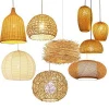 Antique rustic style rattan bamboo hanging light woven lantern pendant lamp