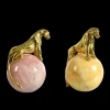 Art-Dynasty supply art accessories for hotel villa study room or living room brass natural pink/yellow stone table decorations