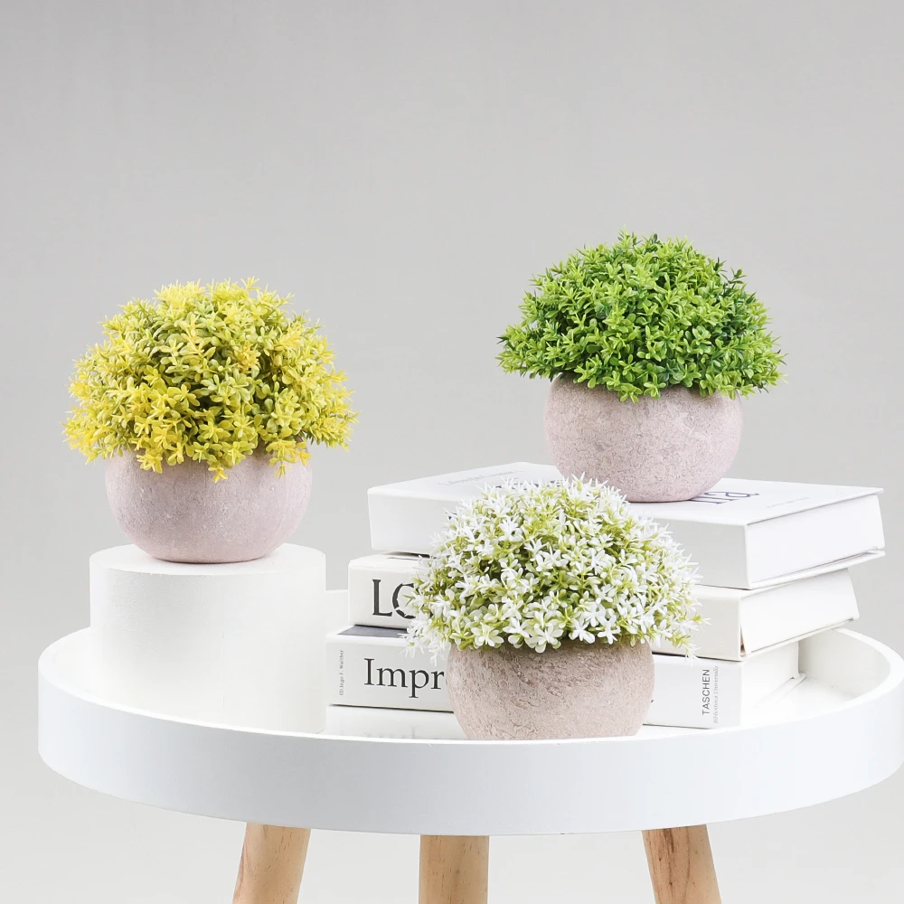 Artificial Potted Green Plants Plastic Shrubs Faux Plants for Home Desk Office Decoration
