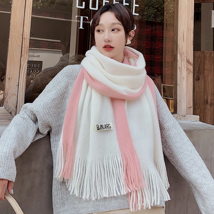 Autumn and winter new scarf women wild thick knitted wool scarf labeling lovers scarf men