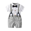 Baby Boys Romper Gentleman Outfits Suits, Infant Short Sleeve Shirt+Bib Pants+Bow Tie Overalls Clothes Set
