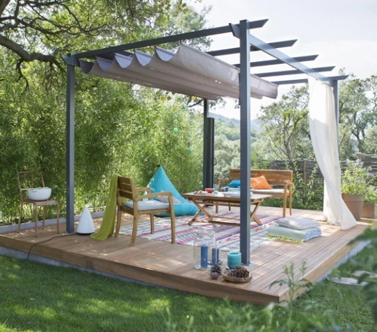 Backyard pergola frame Retractable patio canopy Awning
