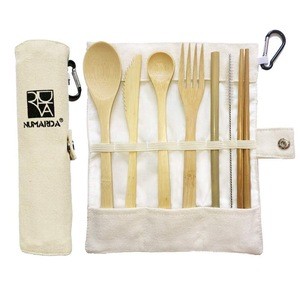 Bamboo Cutlery Flatware Set Travel Utensils Camping Utensils Set Include Reusable Knife Fork Spoon Chopsticks Straws Straw Brush