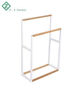 Bamboo free standing towel stand towel rack clothing wooden ladder drying rack