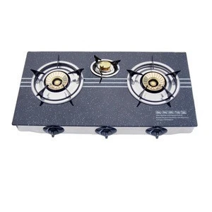 Best Sale LPG glass cooktop 3 burner gas stove brass+ Infrared Energy Saving