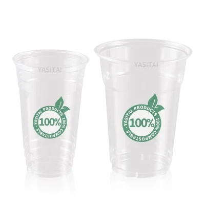 Biodegradable Disposable 16 20 24oz PLA Plastic Clear Cold Beer Milk Tea Coffee Sauce PLA Custom Cup