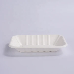 Biodegradable disposable compostable sugarcane bagasse paper pulp rectangular meat tray