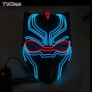 Black panther EL wire mask for Party and Holiday DIY decoration and Bar EL glowing mask light on by 3V Sound activated driver