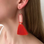 BOHO Ethnic Colorful Cotton Thread Tassel Dangle Earring Handmade Woven Fringes Hook Earring