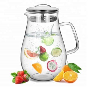 Borosilicate Glass Water Pitcher  Stainless Steel Lid 1500ML Carafes with handle infuser Juice Tea Milk