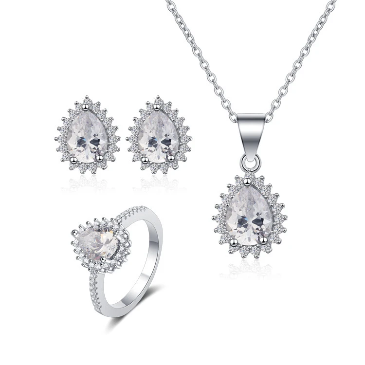 Bridal 925 sterling silver Geometric heart round oval square gemstone zircon wedding jewelry set