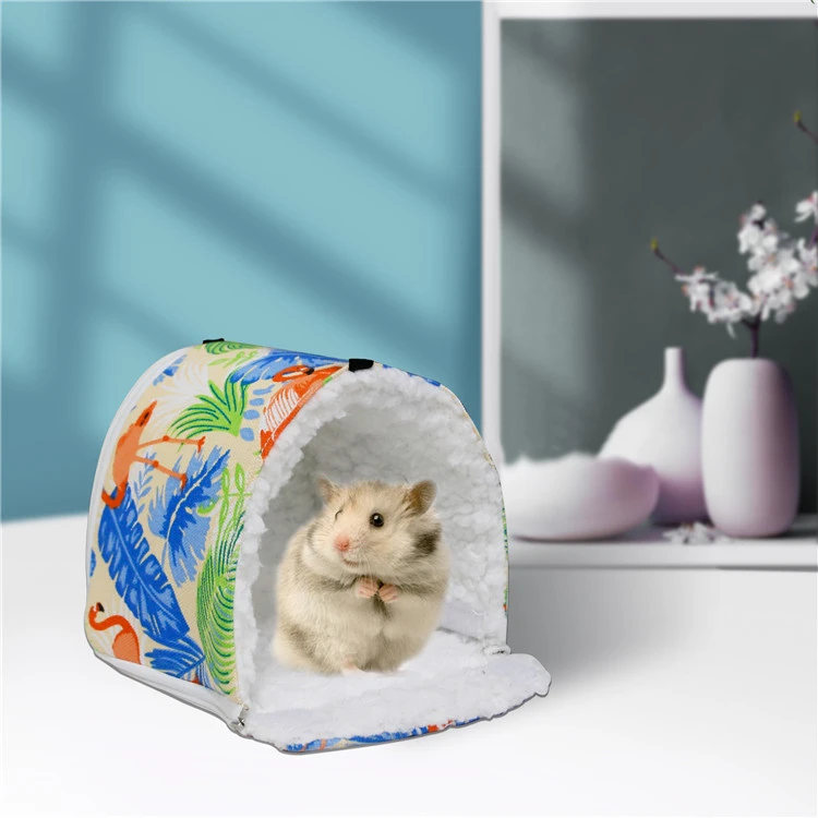 Canvas Lambswool Flamingo Thicken Winter Soft Sugar Glider Guinea Pig Squirrel Parrot Hamster Hammock Cage with 2 Clips