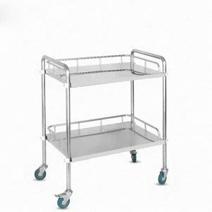 Cheap Hospital Furniture Stainless Steel Mobile Operating Instrument Trolley Medical Surgical Cart with two shelves for hospital