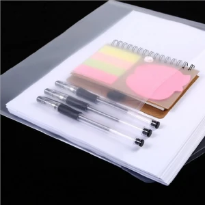 China Yiwu Factory A4 Clear Transparent Button File Bag Plastic Document File Bag