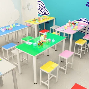 Colorful kindergarten plywood furniture kid&#39;s table and chair