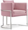 Contemporary Blue Velvet Fabric Upholstery Chrome Stainless Steel Accent Chair for Living Room