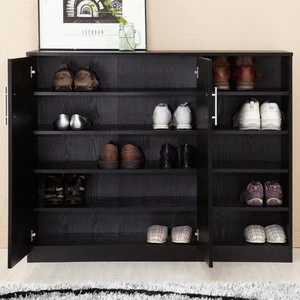Contemporary Style MDF Veneer Large Cabinet Shoe Rack with 2 Door and 5 Open Shelves 1022