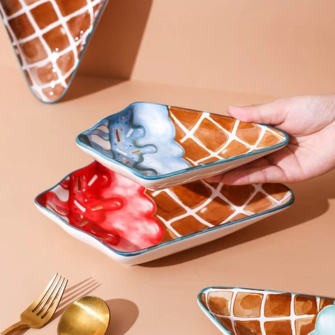 Creative Design Personalized Ice Cream Shape Modern Snack Fruit Plate Ceramic Serving Plates