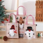 Cross-Border New Cartoon Printed Linen Gift Bag Embroidered Christmas Decoration Childrens Handbag for Holiday