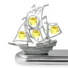 Crystocraft Chrome Plated Metal Sailboat Figurine Pen Stand with Brilliant Cut Crystals Corporate Gifts Ideas