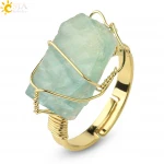 CSJA hot natural wire wrap irregular purple gem stone ring fluorite gold-color resizable fashion ring women jewelry G339