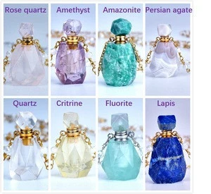 Custom Crystal Perfume Oil Bottle Pendant Beautiful Essential Oil Diffuser Charm Crystal Perfume Bottle Necklace