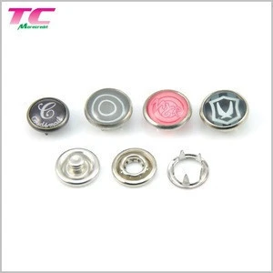 Custom Four Parts Press Metal Snap Button Wholesale Printed Fashion Ring Cap Pearl Prong Snap Buttons With Machine & Tool