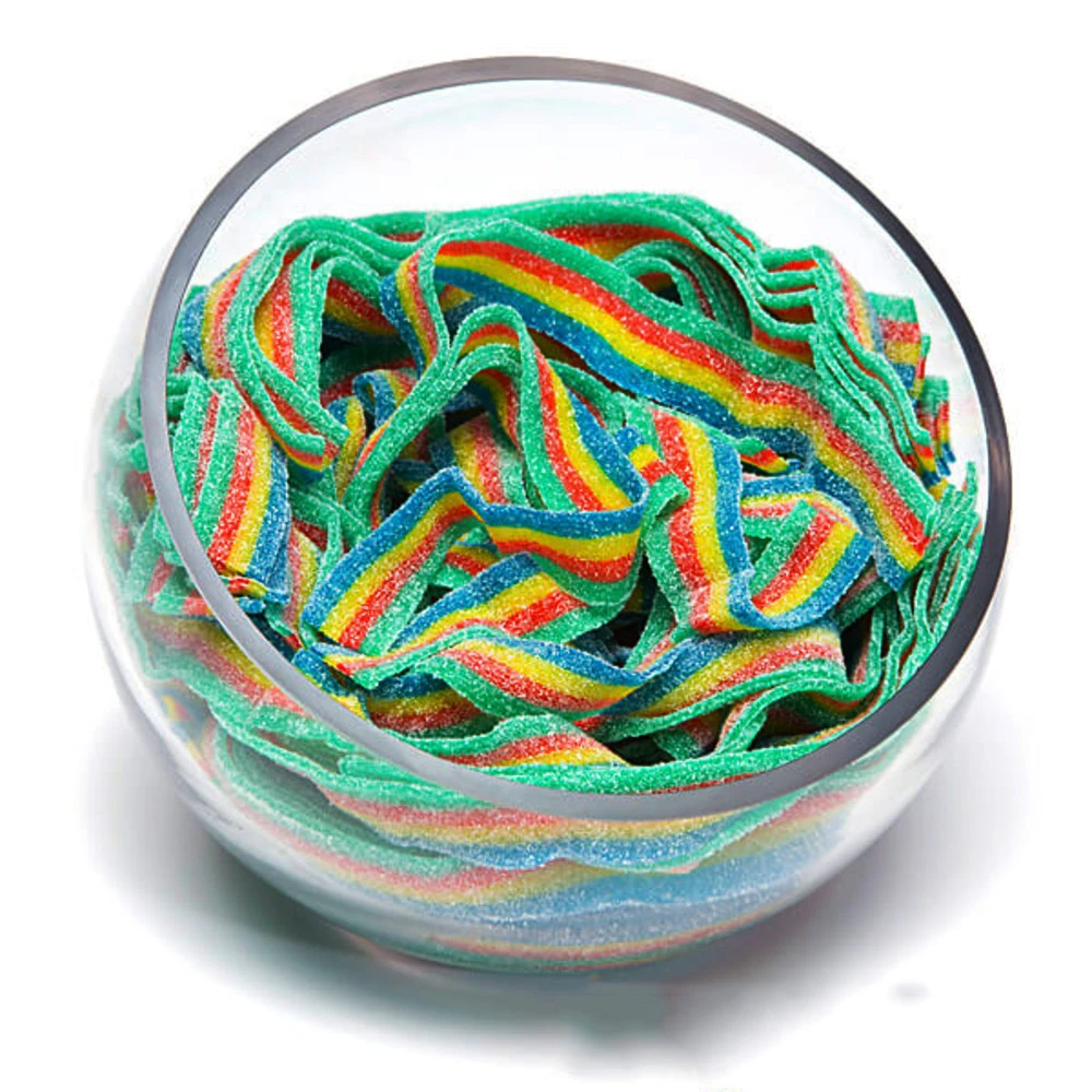 Buy Custom Logo Halal Fruit Flavor Sour Strip Rainbow Belts Licorice