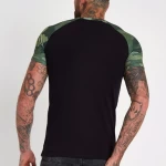 custom mens clothing camo printing raglan sleeve slim fit black t shirt
