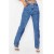 Import Custom Mid Blue Frayed Women Jeans Patchwork Contrast Full Length Denim Mom Jeans Straight Top Ladies Jeans from China