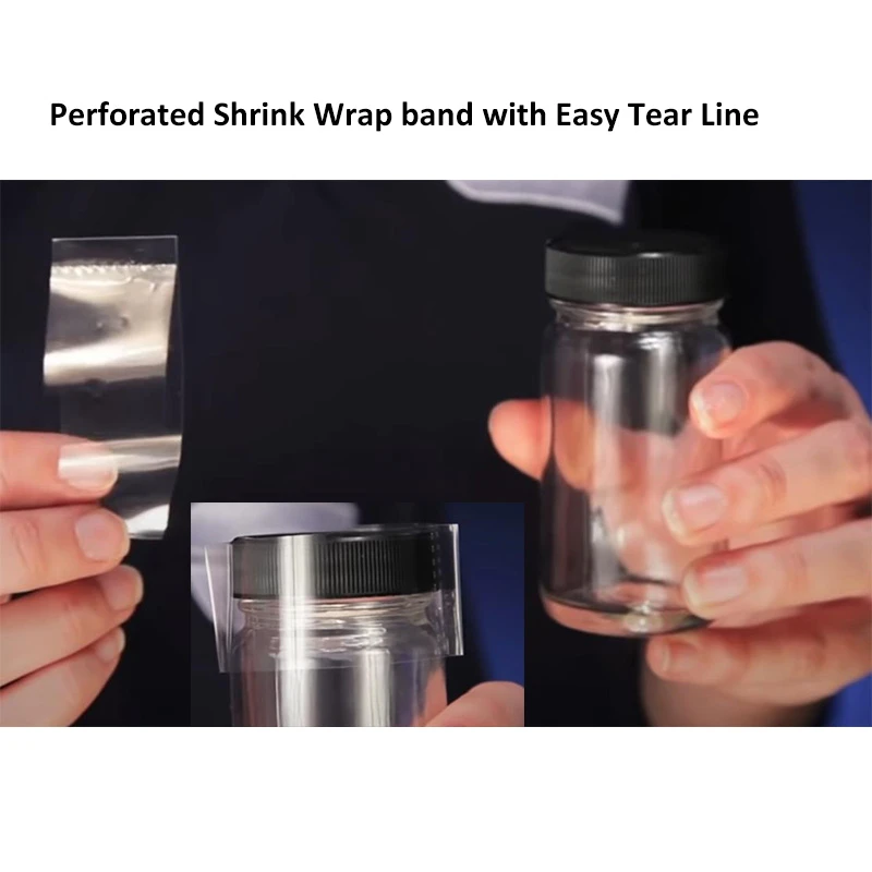 Custom Size Perforated Heat Shrink Wrap Bands Shrink Safe Sealed Band For Bottle Necks Jars Cap Seal