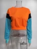 Custom Women Polyester Cropped Pullover Sweatshirt Crewneck Color Blocking Slim Fit Patchwork Hoodies