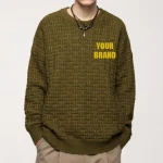 Customizable Men Waffle Slub Yarn Sweater Loose Fit Round Neck Custom Embroidery Logo
