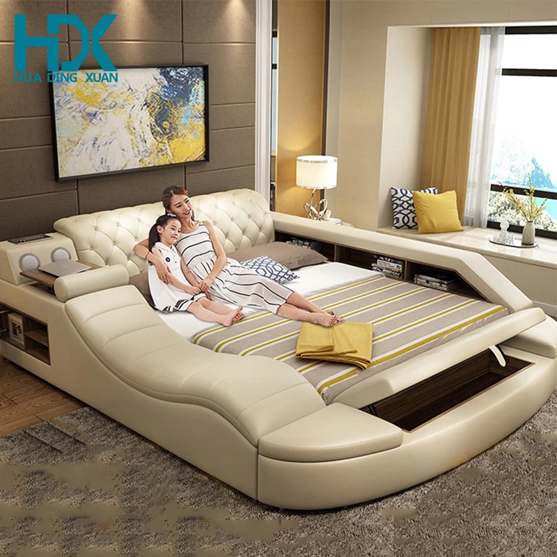 Customizable multifunction storage comfort set king size luxury modern leather electric smart massage beds  furnitures bed room
