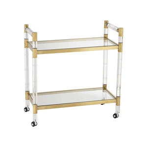 Customized Modern 3 layer Clear Acrylic Metal Food Trolley Cart For Bar And Hotel Restaurant service Trolley