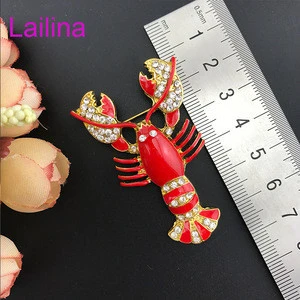 Cute Red Crystal Women Broaches Rhinestone Lobster Brooch Pin Strass Brooches