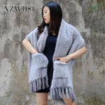 CX-B-27 Hand Knitted Fashion Mink Fur And Rabbit Fur Winter Women Dress Long Wraps Shawls