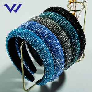Delicate Shiny Colorful AB Color Crystal Headband for Woman Elegant Thick Sponge Hair Band Bridal Wedding Party Hair Accessories