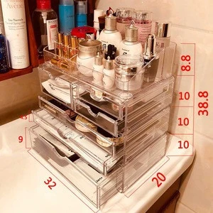 Desktop Bathroom Makeup Organizer 3 2 1 Pieces Acrylic Cosmetic Storage Drawers and Jewelry Display Box Organizer