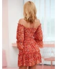 DM Hotsales Summer Chiffon Ruffles Off shoulder Floral Print casual Dresses for womens