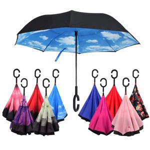 Double canopy popular straight hands free bule sky inside out umbrella