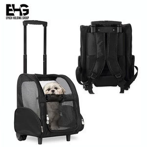 Dual-use Breathable travel pet dog cat container cages bag pet trolley carrier backpack with wheels