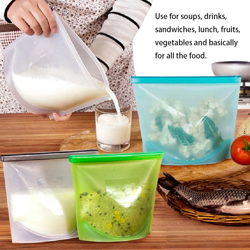 Eco Friendly Zip-lock Leakproof Snack Reusable Silicone Food Storage Bag