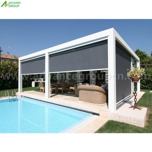 Electric Metal Gazebo Weatherproof Louvre Roof System Garden Pergola With Curtain