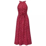 Elegant Polka Dot  Print Women Long Dress Sleeveless Maxi Dress Casual ladies Spring Summer Dress