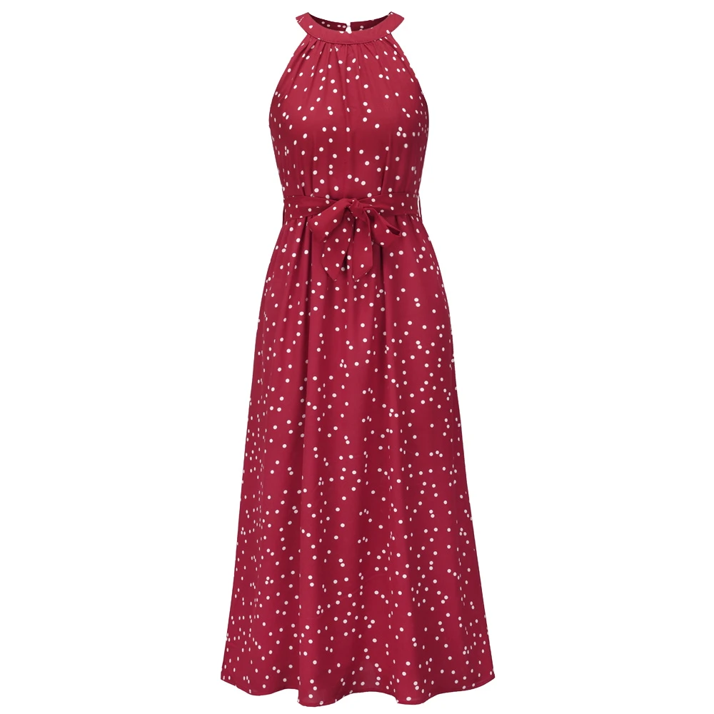 Elegant Polka Dot  Print Women Long Dress Sleeveless Maxi Dress Casual ladies Spring Summer Dress