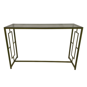 Elite Unique Gold Modern Accent Metal High Tall Long Console Table With Glass Top tempered glass steel frame table