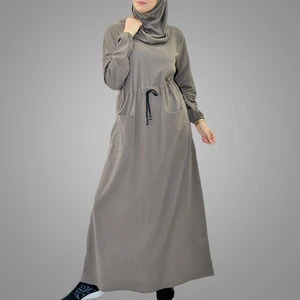 Ethnic Clothing Simple Style Solid Color Muslim Maxi Dress Casual Elastic Waist Arabian Robe Islamic Clothing