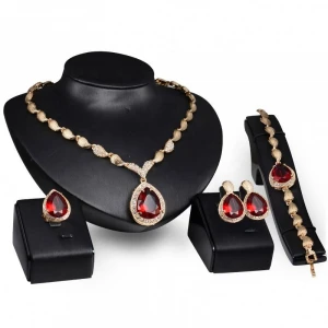EU and US simple wedding party alloy rhinestone jewelry four-piece necklace bracelet earrings ring jewelry set